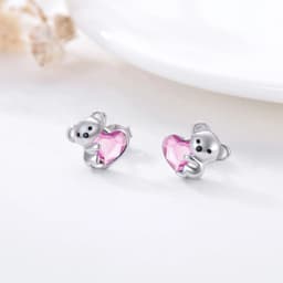 image-925 Sterling Silver Koala Bear Cute Animal Hypoallergenic Heart Crystal Earrings Jewellery