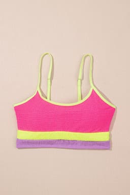 image-Rose Red Color Block High Waisted Bikini Set