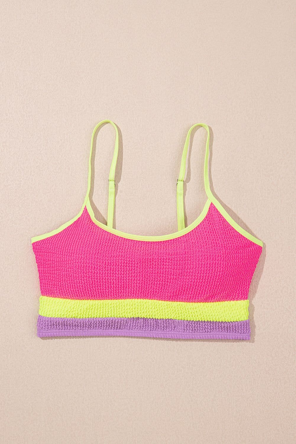 image-Rose Red Color Block High Waisted Bikini Set