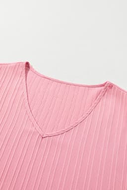 image-Peach Blossom Ruffled V Neck Textured Plus Size Top