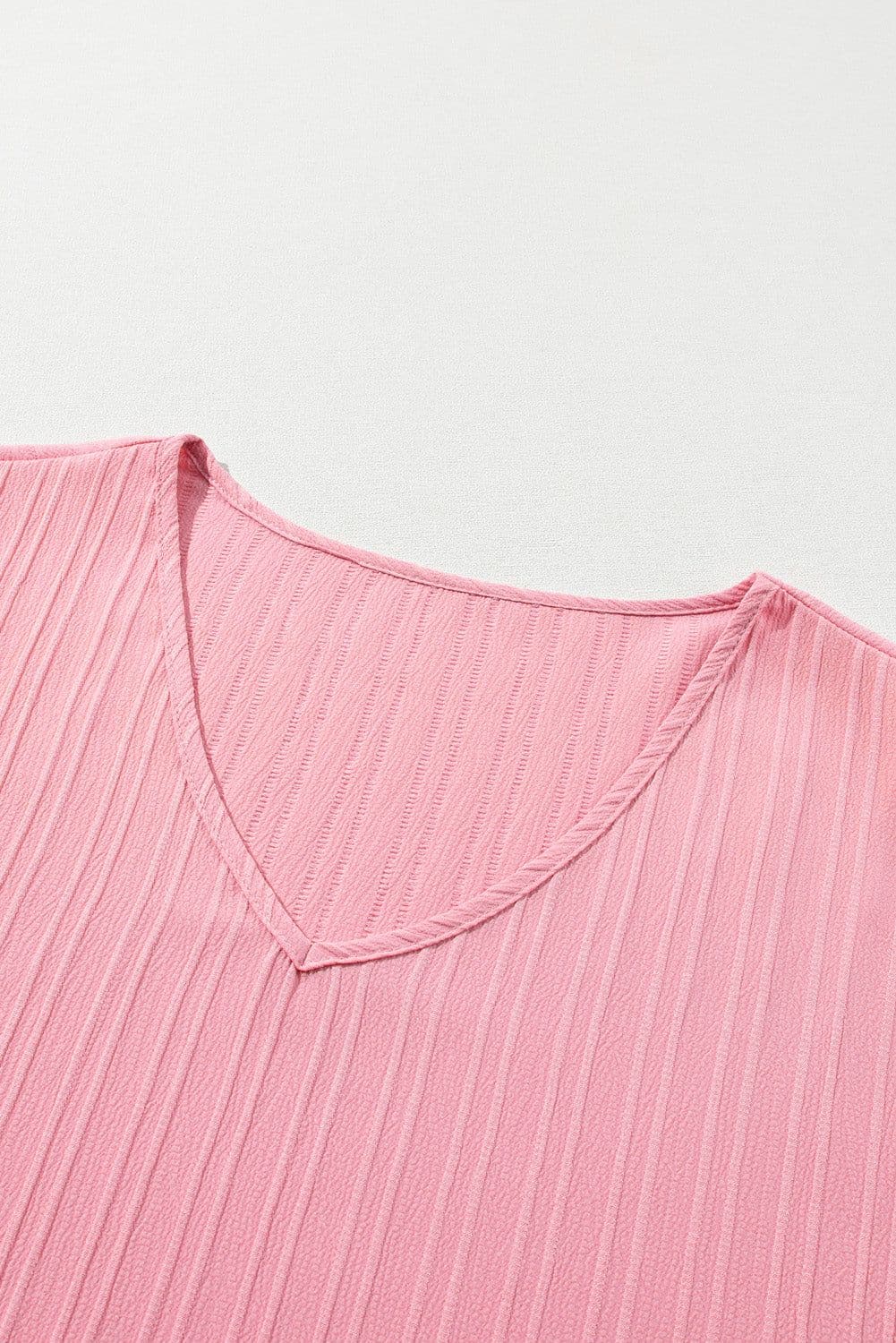 image-Peach Blossom Ruffled V Neck Textured Plus Size Top