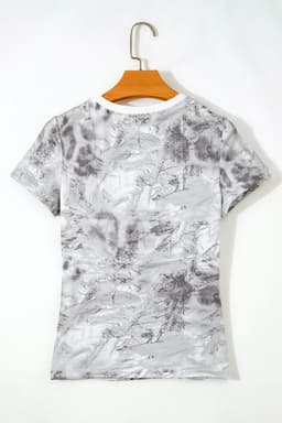 image-Gray Abstract Woodland Print Slim Fitted T Shirt