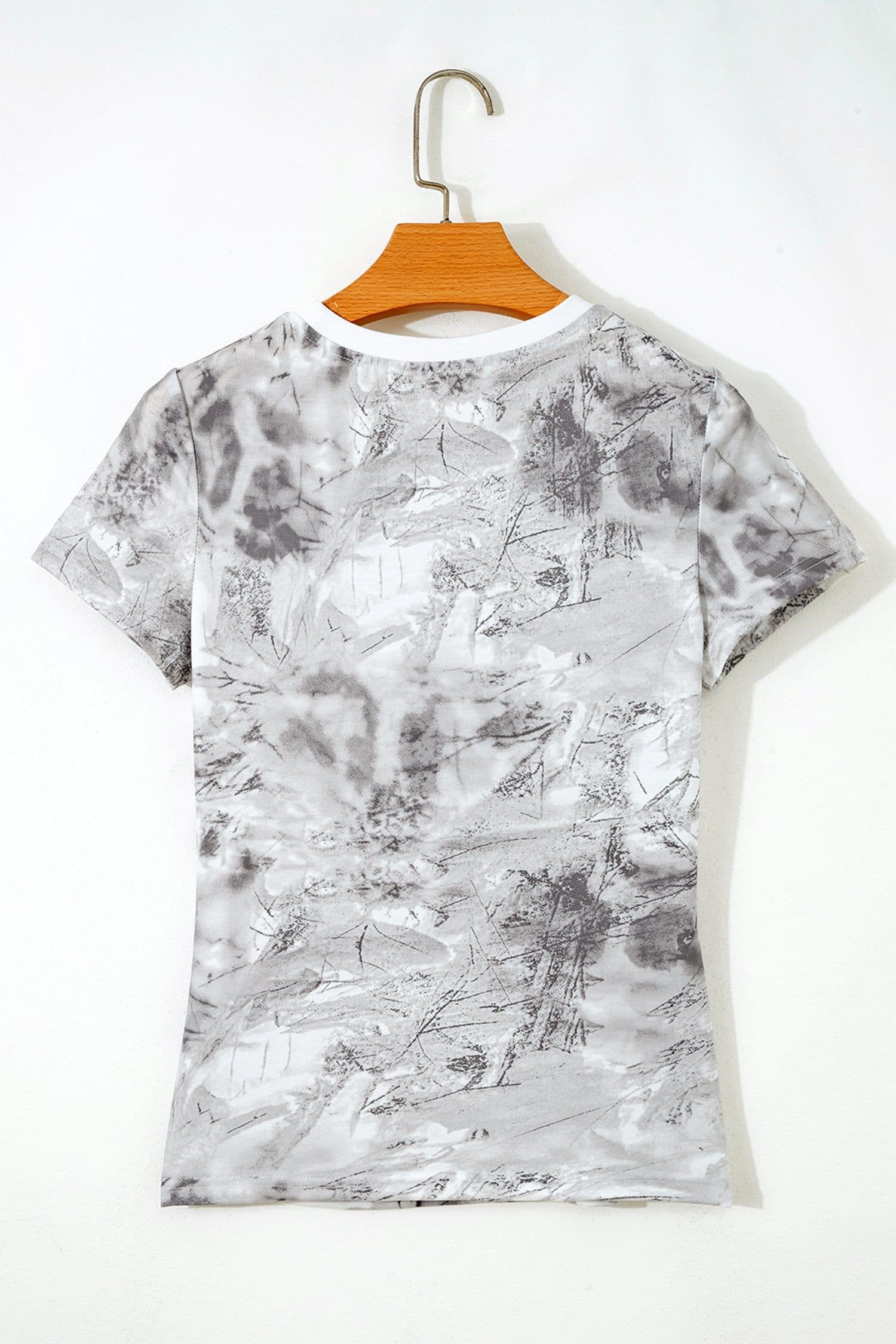image-Gray Abstract Woodland Print Slim Fitted T Shirt