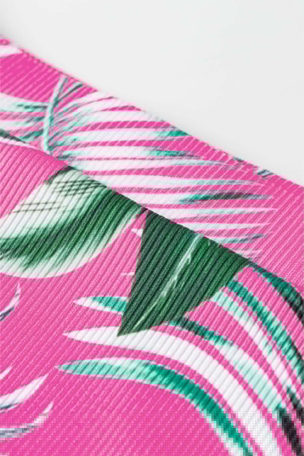 image-Rose Tropical Print Textured Bikini Bottoms