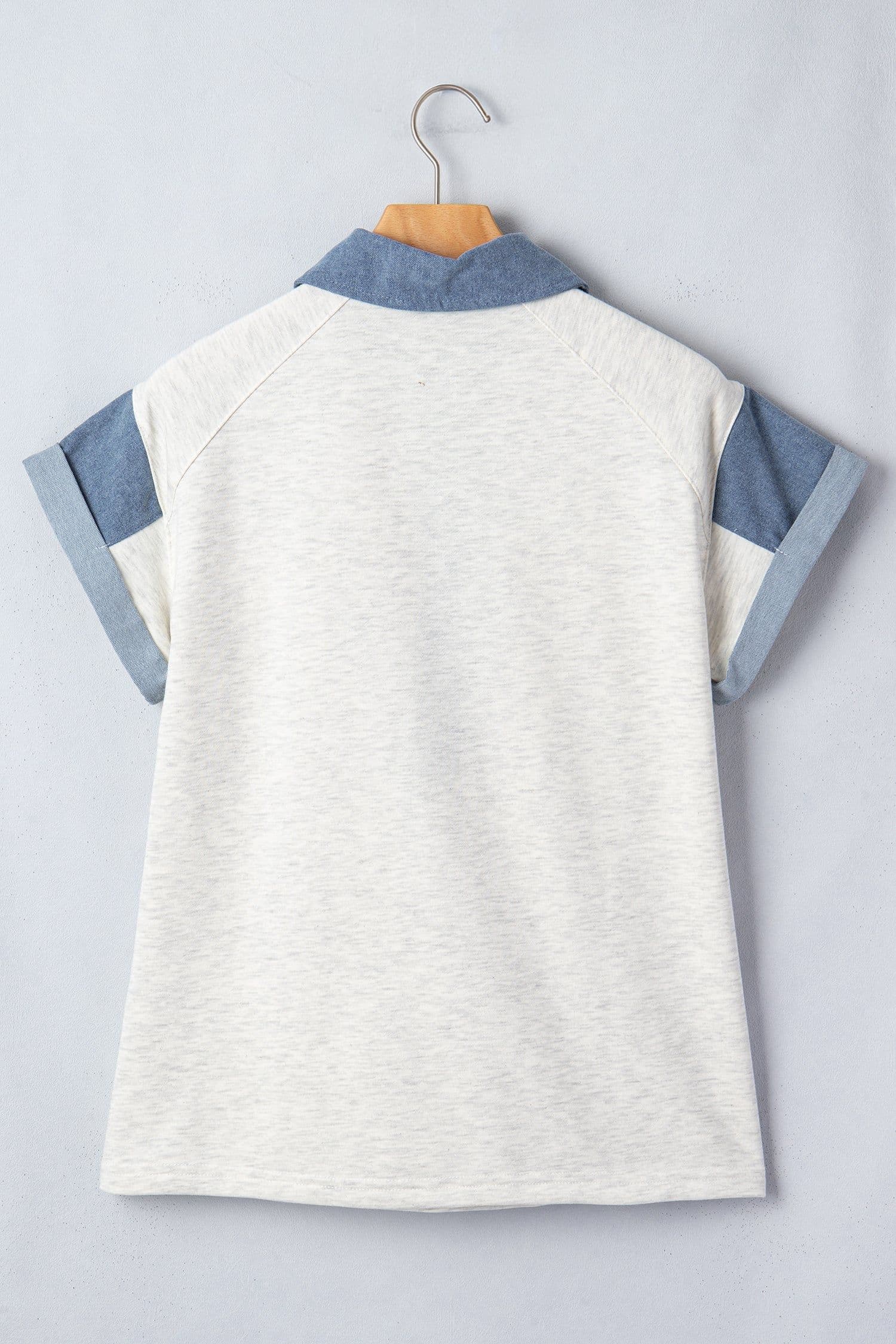 image-Light Grey Denim Patchwork Shirt - Short Sleeve