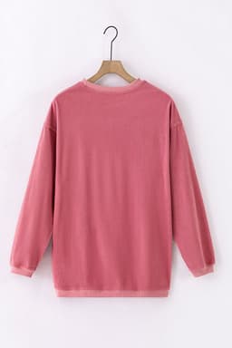 image-Strawberry Pink Ribbed Corded Oversized Sweatshirt