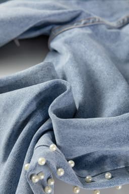 image-Beau Blue Mid Rise Pearl Embellished Split Wide Leg Jeans
