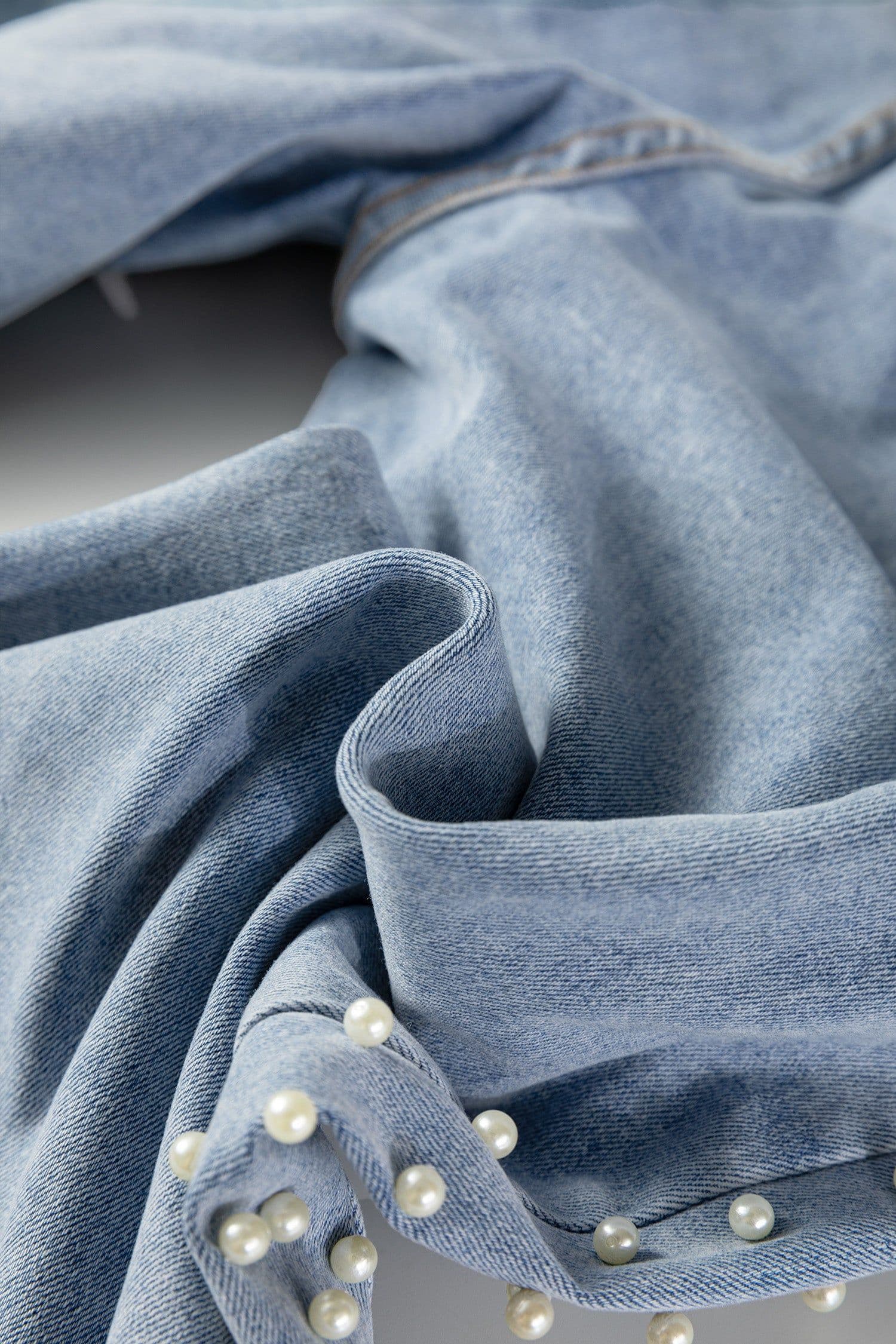image-Beau Blue Mid Rise Pearl Embellished Split Wide Leg Jeans