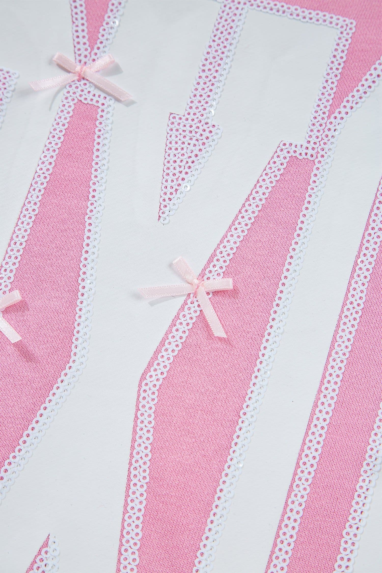 image-Pink Bow Sequin XOXO Letter Graphic Exposed Seam Baggy Sweatshirt