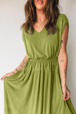 image-Fern Green V Neck Cap Sleeve Maxi Dress