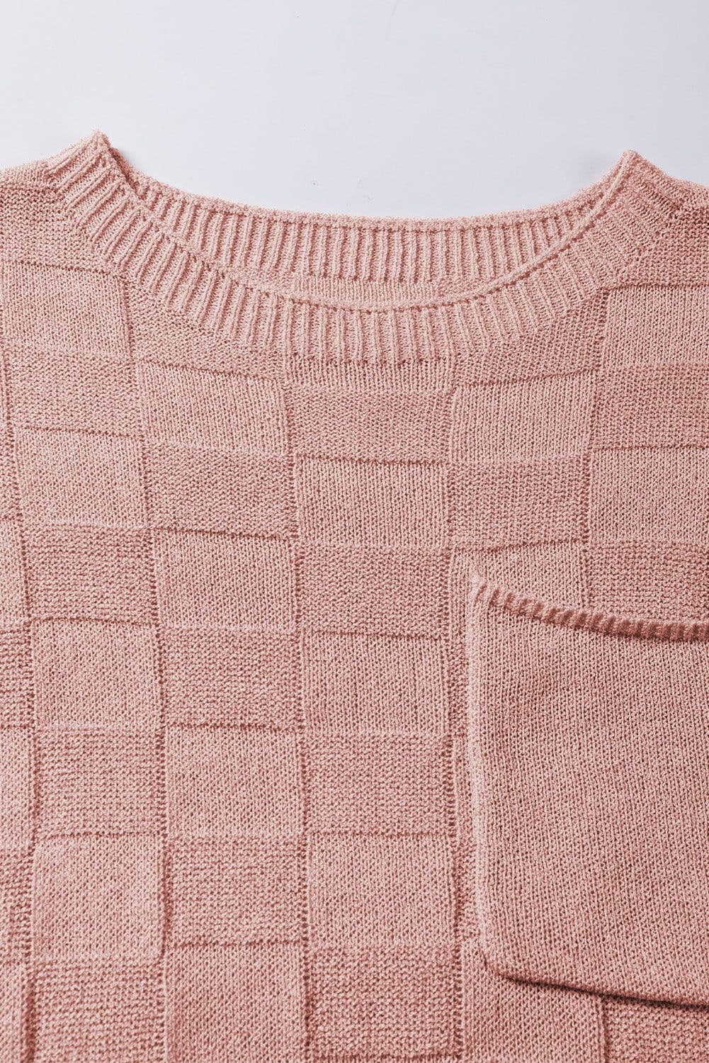 image-Pink Lattice Textured Knit Short Sleeve Sweater - Sizes S-3XL