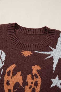 image-Brown Cowgirl Fashion Print Casual Sweater