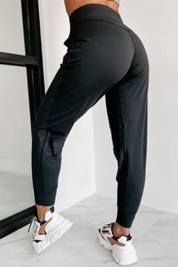 image-Black High Waist Joggers with Exposed Seam & Pockets