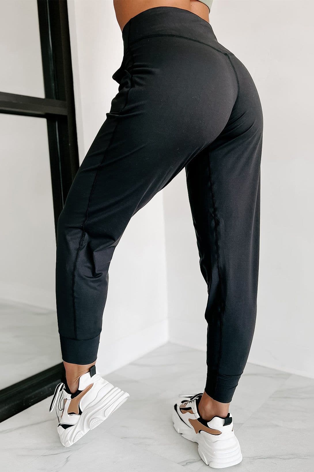 image-Black High Waist Joggers with Exposed Seam & Pockets