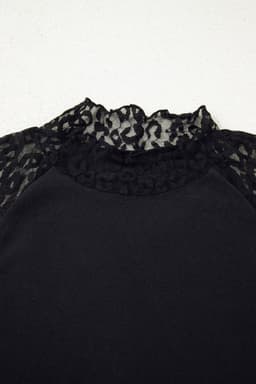 image-Black Leopard Mesh Patchwork Knit Long Sleeve Top