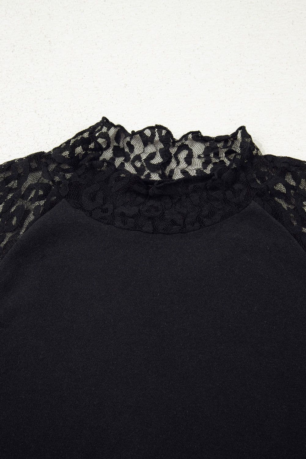 image-Black Leopard Mesh Patchwork Knit Long Sleeve Top