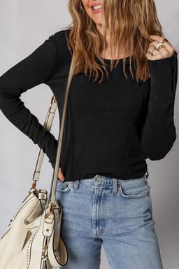 image-Burgundy Exposed Seam Ribbed Long Sleeve Top