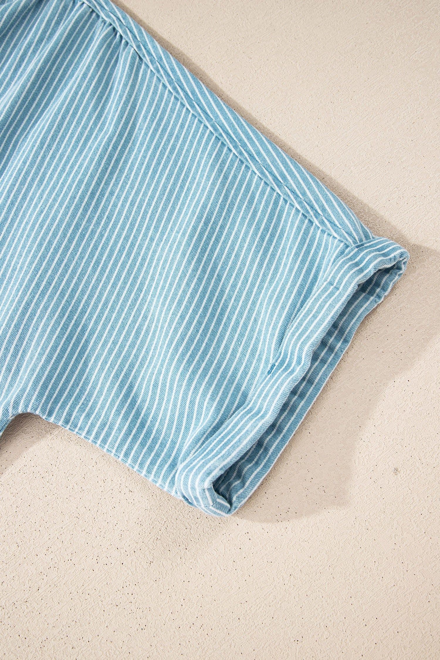 image-Sky Blue Stripe Short Sleeve Button Up Shirt