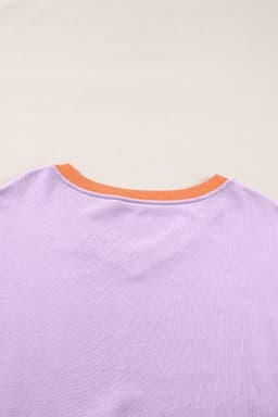 image-Orchid Bouquet Contrast Rib Knit Patchwork Drop Shoulder V Neck Sweatshirt