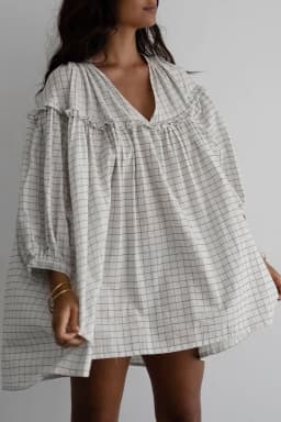image-Chic White Stripe Frilled Babydoll Dress - V Neck, Lightweight Sleeves