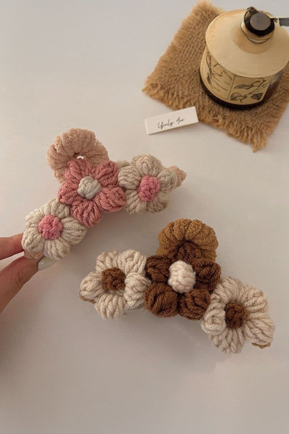 image-Pink Flower Crochet Hair Claw Clip Large
