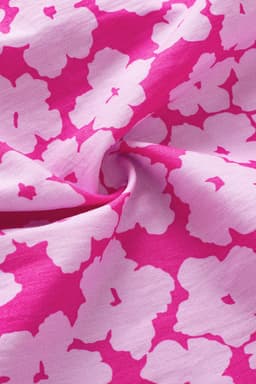 image-Pink Floral Ruffle Sleeve Blouse - Layered Contrast Ric Rac