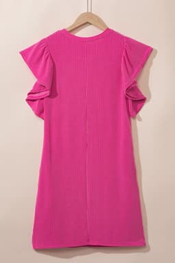 image-Black Textured Ruffled Flutter Sleeve Mini Dress