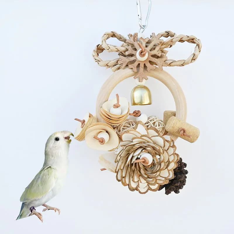 image-Plant Straw Gnawing Ring Natural Wood Slice Pine Cone Toy