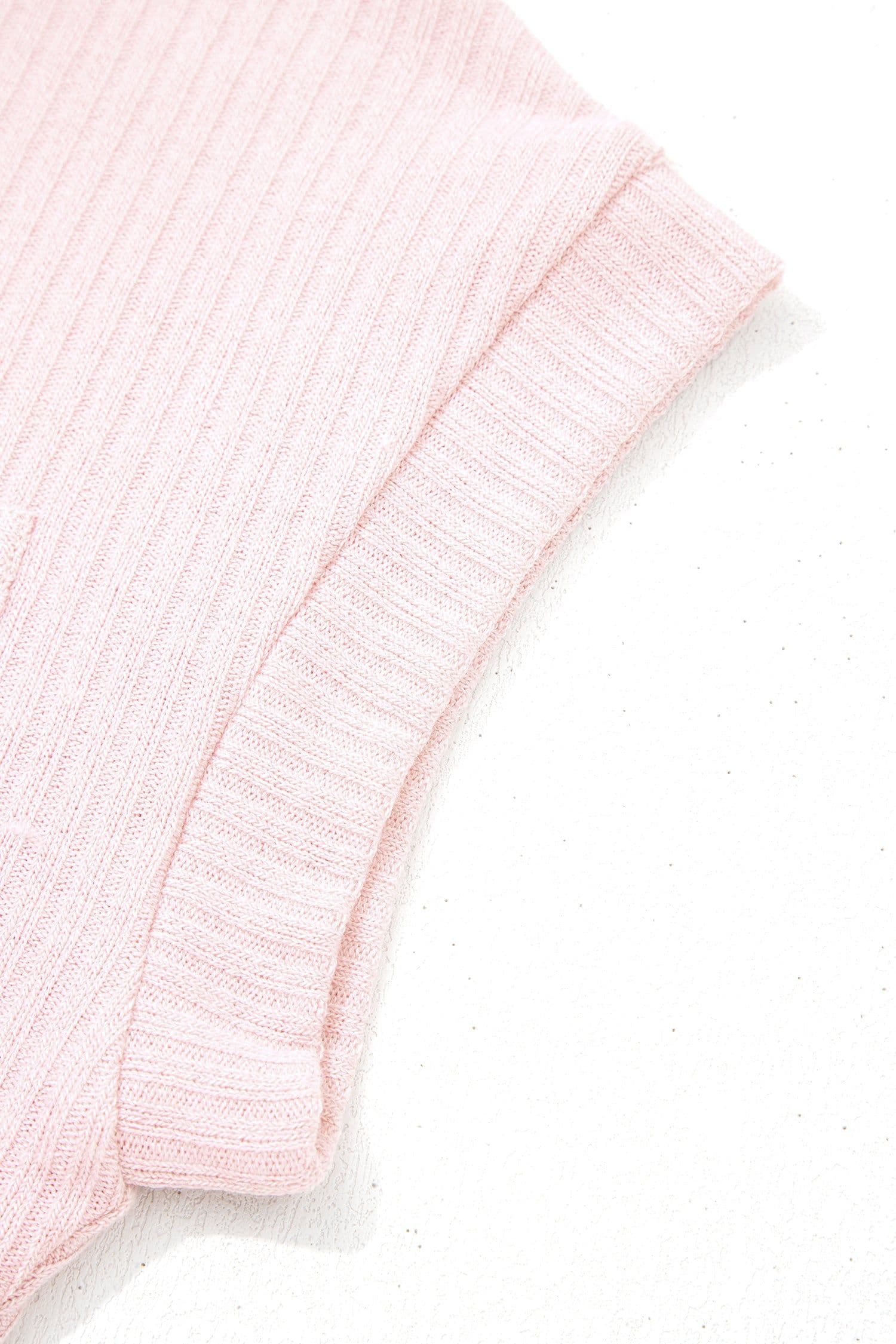 image-Light Pink Collared V Neck Ribbed Tee