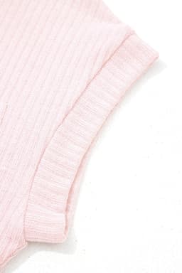 image-Light Pink Collared V Neck Ribbed Tee
