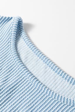image-Mist Blue Puff Sleeve Corded Blouse with Frilly Detail (56 characters)