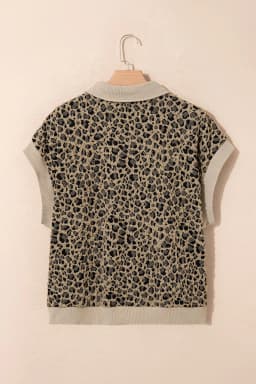 image-Beige Leopard Ribbed Plus Top