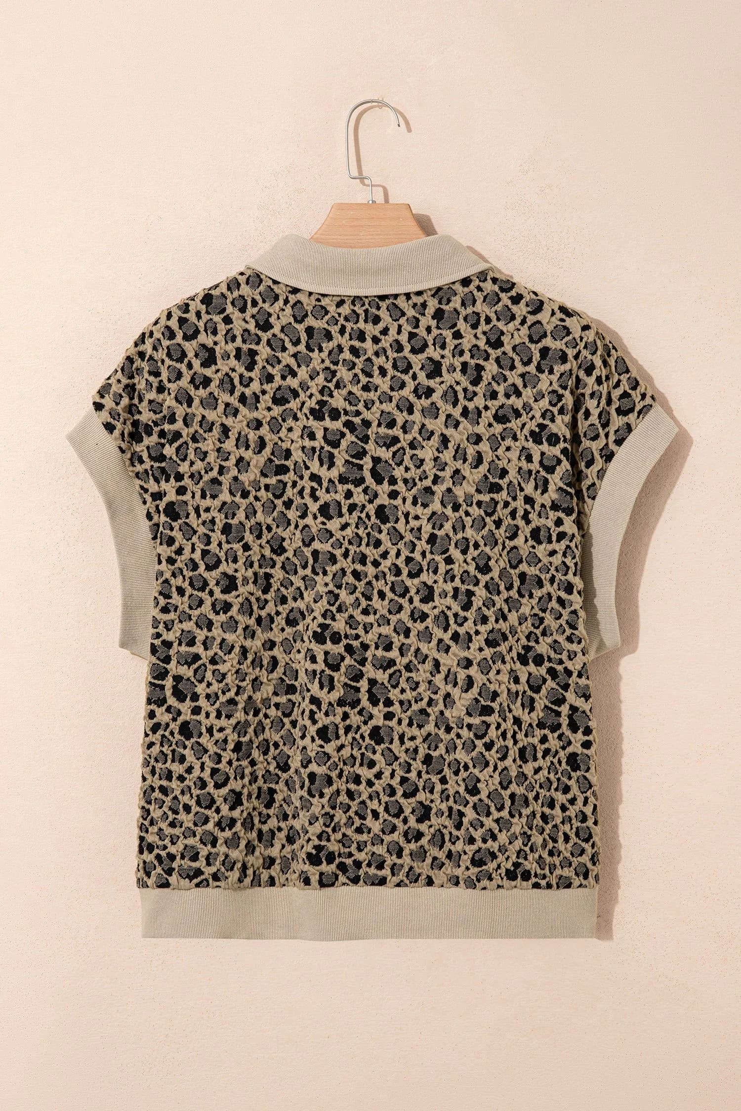 image-Beige Leopard Ribbed Plus Top