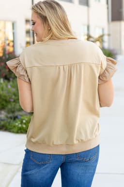 image-Plus Size Ruffled Bowknot Top - Short Sleeve - Plus Size