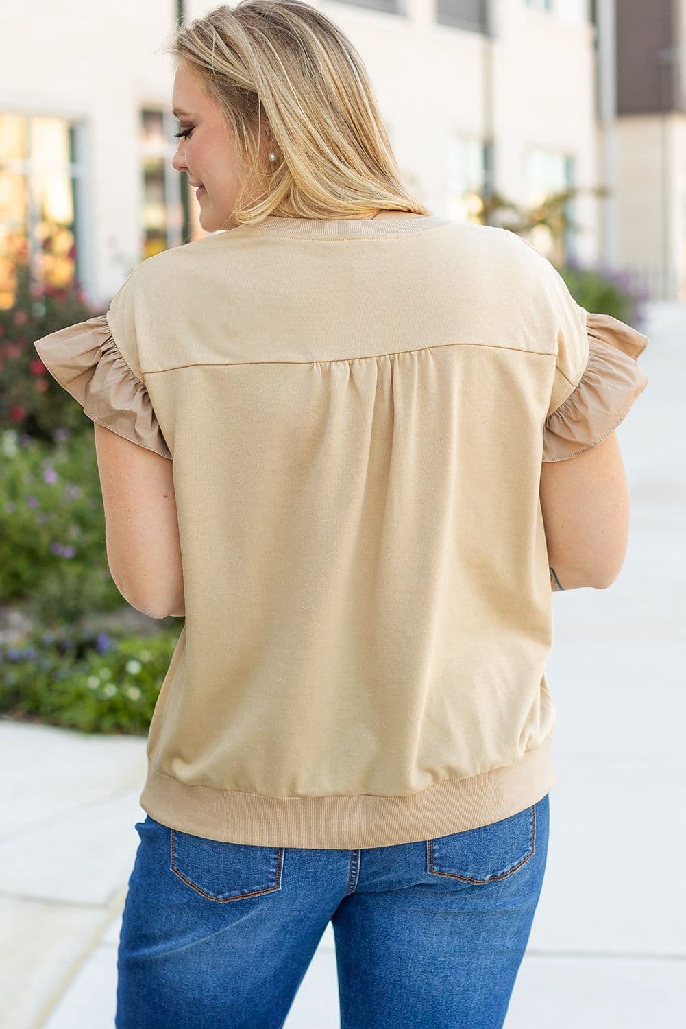 image-Plus Size Ruffled Bowknot Top - Short Sleeve - Plus Size