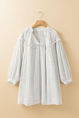 image-Chic White Stripe Frilled Babydoll Dress - V Neck, Lightweight Sleeves
