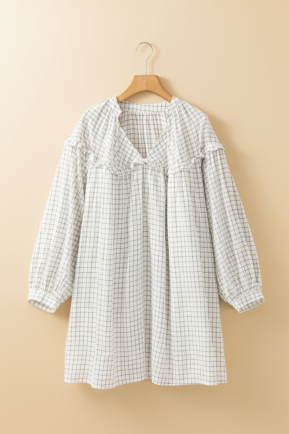 image-Chic White Stripe Frilled Babydoll Dress - V Neck, Lightweight Sleeves