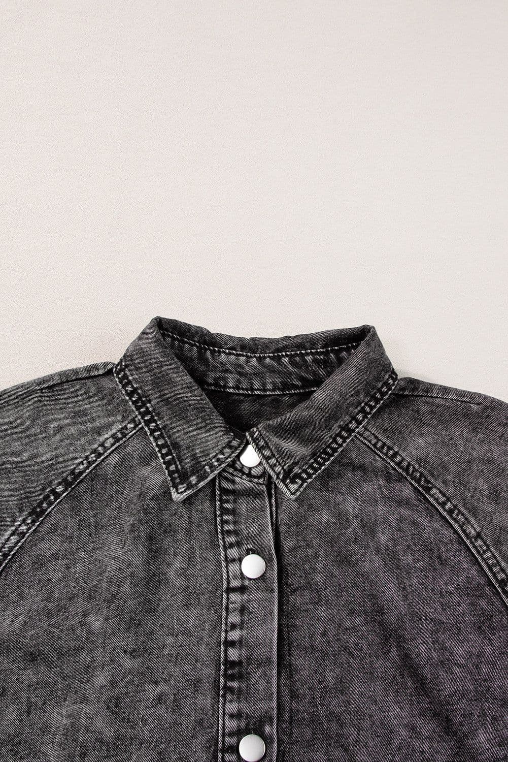 image-Beau Blue Mineral Wash Ruffled Denim Dress