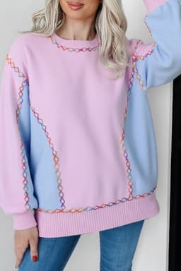 image-White Rainbow Stitching Balloon Sleeve Sweater