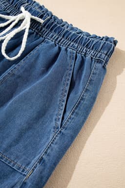 image-Ashleigh Blue Denim Shorts - Raw Hem Drawstring High Waist