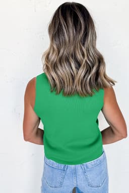 image-Bright Green Knit Sleeveless Sweater Side Button