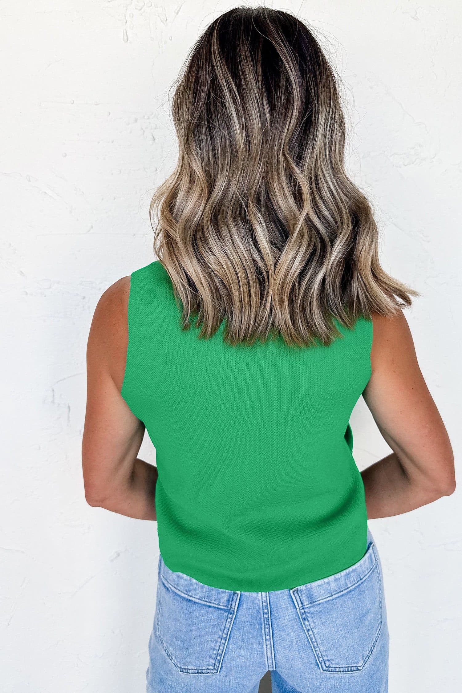 image-Bright Green Knit Sleeveless Sweater Side Button