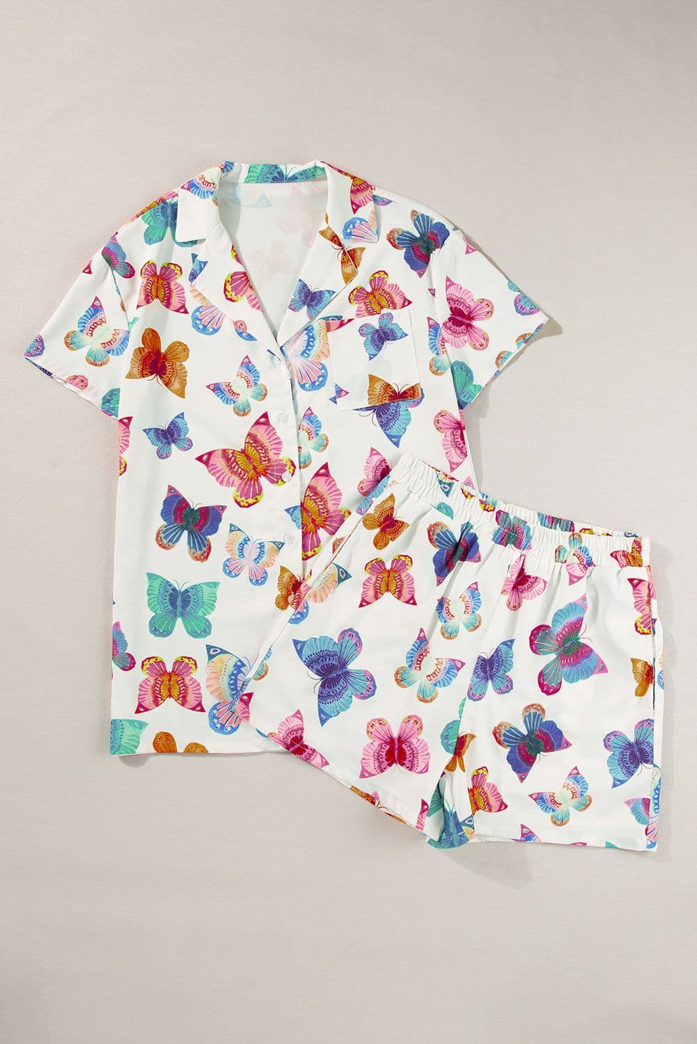 image-Multicolour Butterfly Pattern Short Sleeve Shirt Pajamas Set