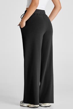 image-Black Seamed Drawstring High Waist Wide Leg Sweatpants