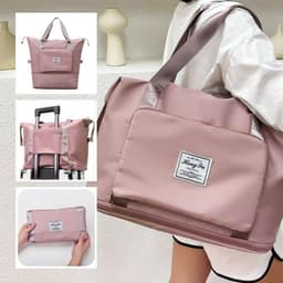 image-Foldable Storage Travel Bag Waterproof Large Capacity Gym Fitness Bag Weekender Overnight For Women