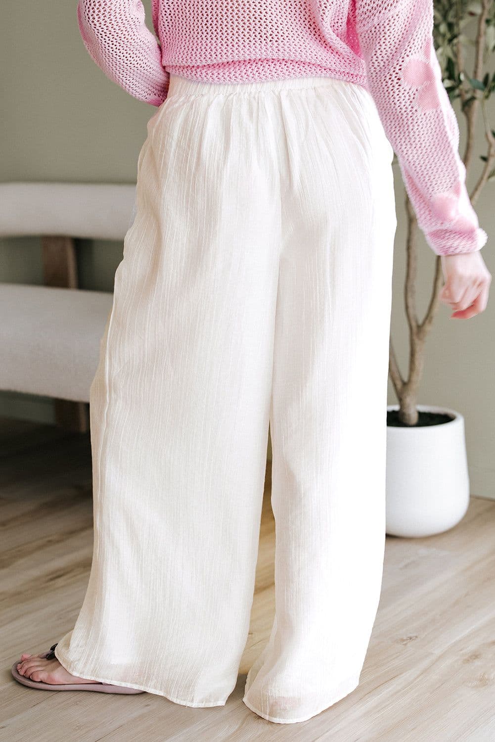 image-White Tie Waist Pleated Wide Leg Pants - Chic Casual Fit