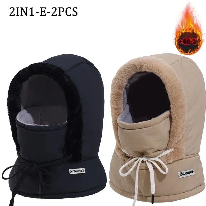 image-Cold Weather Thermal Balaclava Scarf Winter Windproof Hood Hat Plush Neck Warmer Ski Face Mask for Outdoor Activities