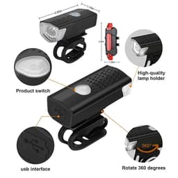 image-USB Rechargeable Bike Light Front Light Red Taillight Easy to Install 3 Modes Bicycle Accessories for the Bicycle