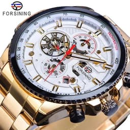 image-Forsining Three Dial Calendar Stainless Steel Men Mechanical Automatic Wrist Watches Top Brand Luxury Military Sport Male Clock