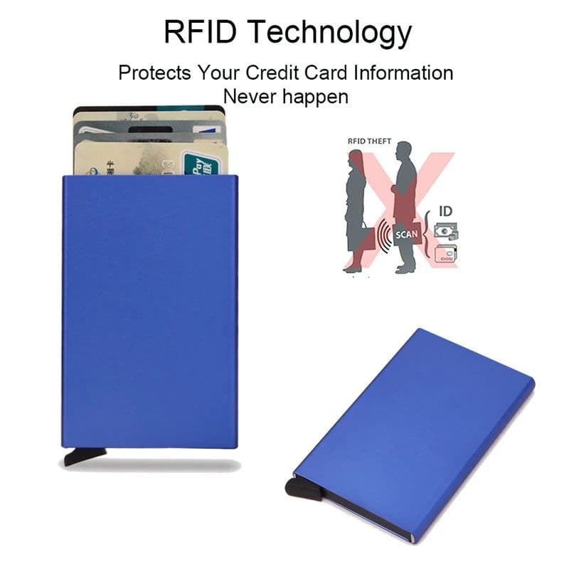 image-Rfid Smart Wallet Card Holder Metal Thin Slim Men Women Wallets Pop Up Minimalist Wallet Small Black Purse Vallet Walets for Men